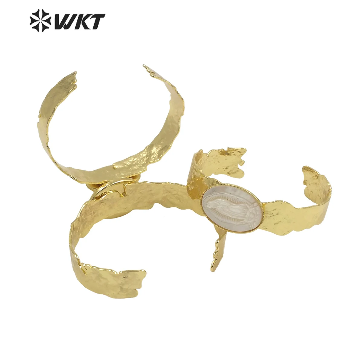 WT-MPB084 WKT New Religious Mother Of Pearl Lady Grace Bangle Saint Miraculous Shell Adjustable Jewelry For Christian