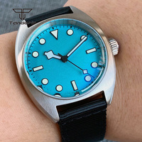 Tandorio Blue Dial Domed AR Sapphire 36mm Mechanical Fashion Diving Automatic Watch for Men Military Wristwatch Sterile Luminous