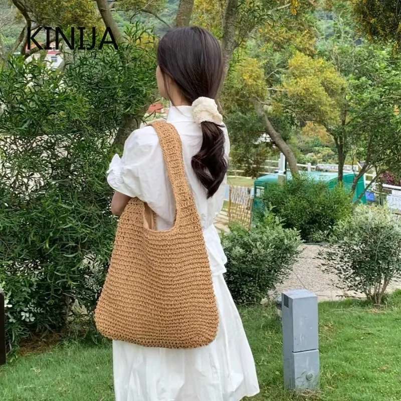 

Fashion Women Shoulder Bags Woven Female Handbags Large Capacity Summer Beach Straw Bags Casual Tote Purses