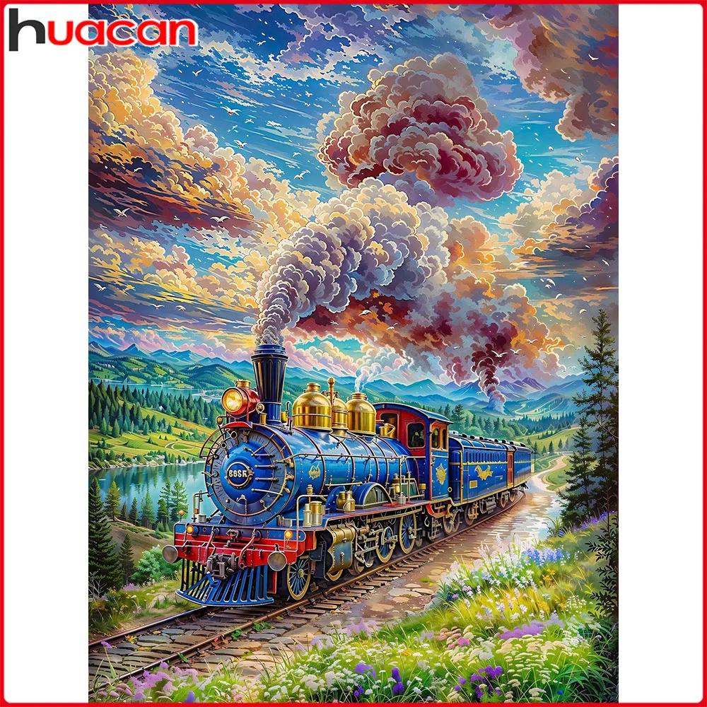 Huacan 5D DIY Diamantmalerei Zug Wald Blumen Diamant-Mosaik Landschaft Neue Kollektion Dekorative Gemälde