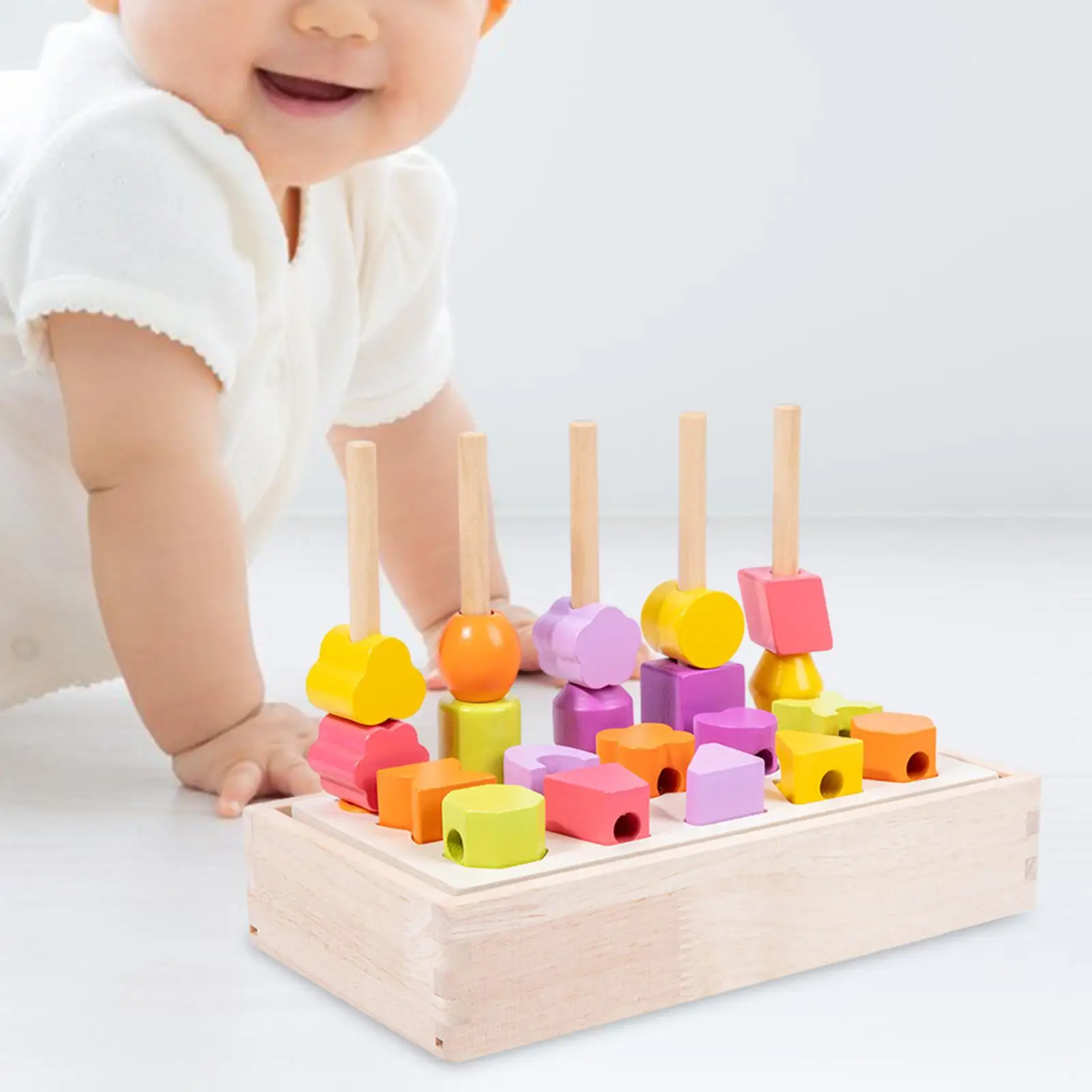 Wooden Beads Sequencing Toy Problem Solving Shape Recognizing Color Matching Stacking Blocks for 2 3 4 5 Year Old Holiday Gifts