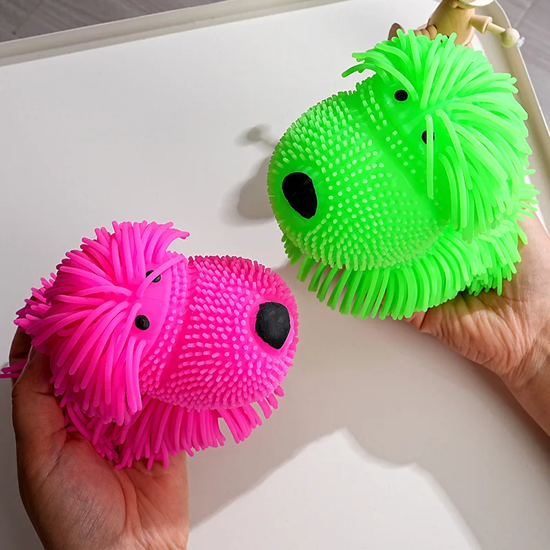 Stress Reliever Squeeze Toy Long-Haired Dog Glowing Creative Fidget Toy for Adult Home Office Desk Decor Cartoon Cute Fun Gifts