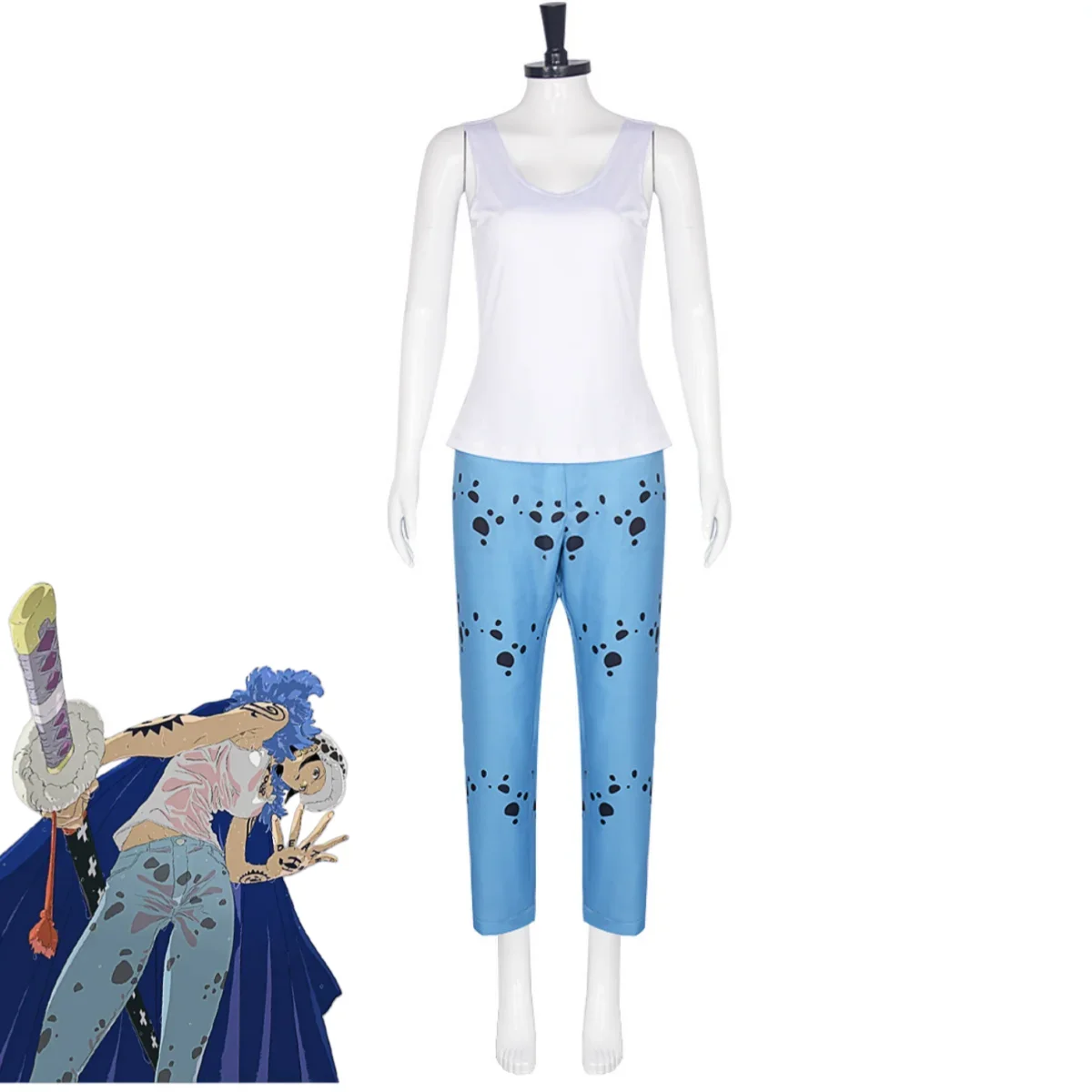 مجموعة حفلات الهالوين أنيمي ترافالغار د. قانون المياه تأثيري حلي الأزرق أفخم طوق معطف عباءة السراويل الزرقاء موحدة الكبار رجل امرأة