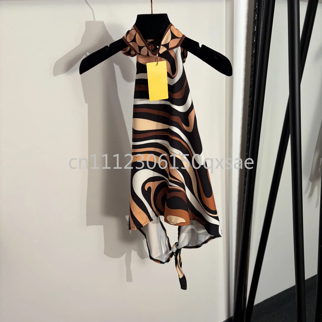 Luxury Women's Brown Silk Bellyband with Letter Signature Logo Classic Brand Lady Tops Beachwear Swimwear