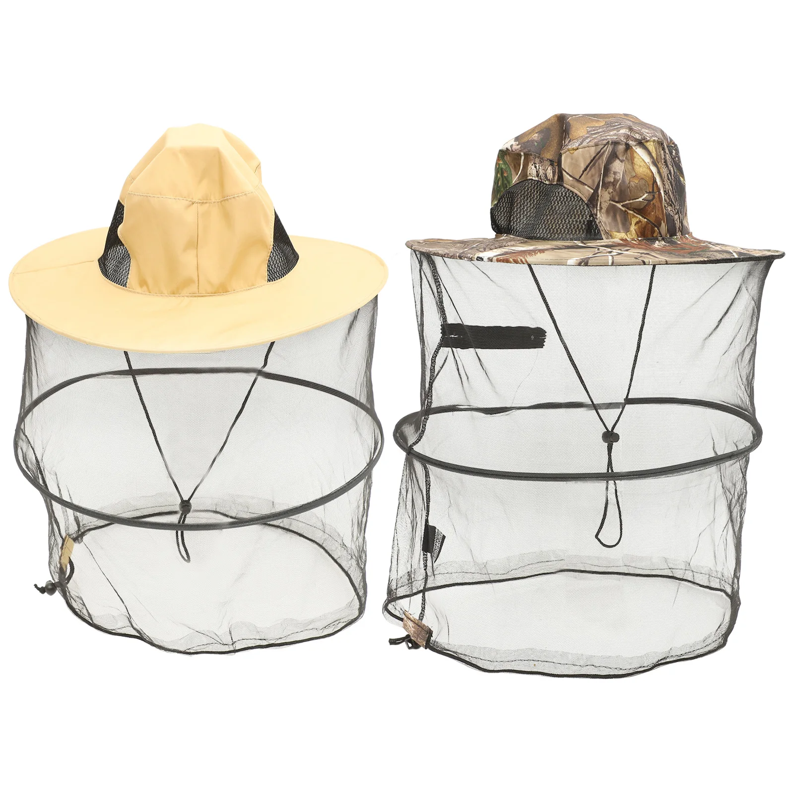 

2pcs Mosquito Hat Fishing Supplies Foldable Breathable Bug Net Hat Large Brim Leaf Camouflage Beige Outdoor Travel Gifts