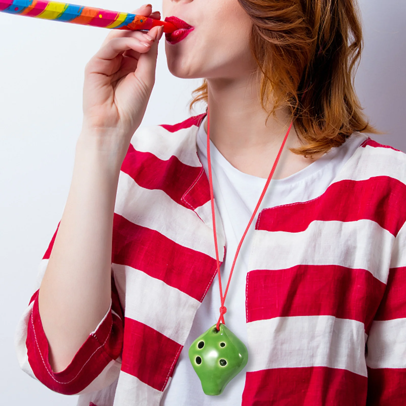 

Small 6 Hole Ceramic Ocarina Strawberry Shape Beginner Portable Practice Musical Instrument Mini Ocarina Necklace