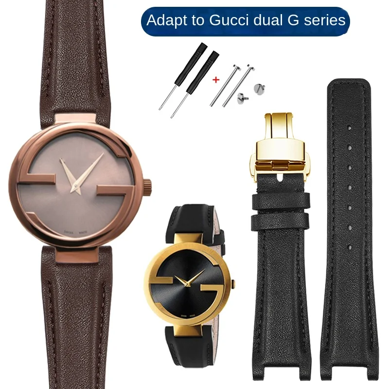 

Substitute For YA1332 1333 1335 Gucci Double G Series Male Female Concave Interface Leather Watch Band 16/20/22mm