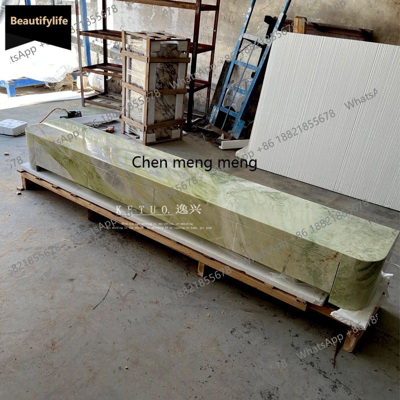 

A139 Pure natural marble TV cabinet villa mansion large flat luxury stone floor with drawers