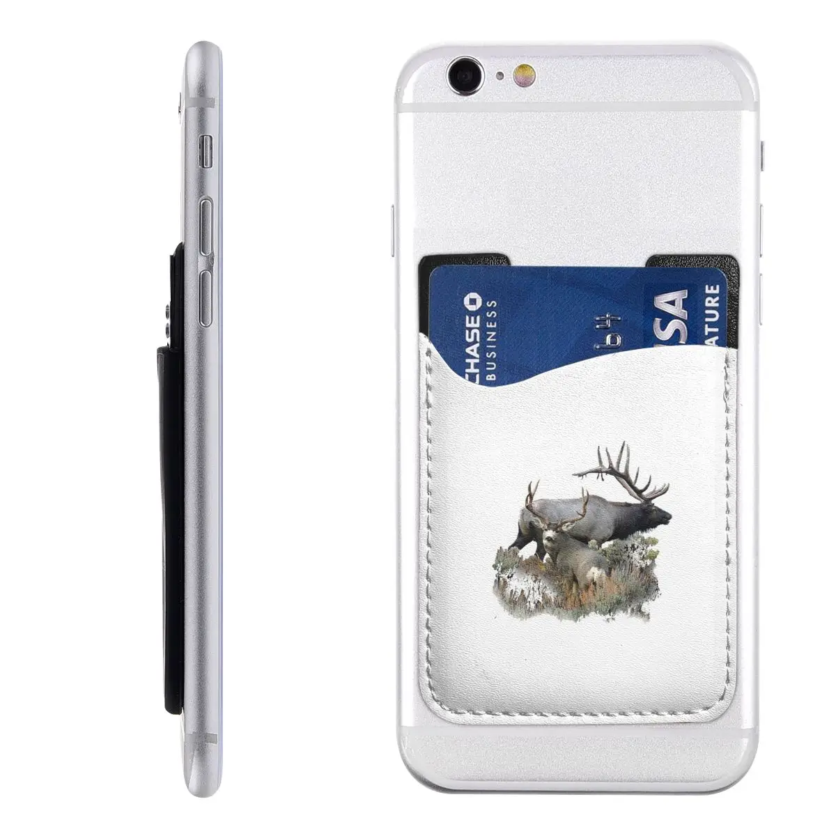 

Bull Elk And Mule Deer Buck Genuine Leather Phone Card Wallet - Compact RFID-Blocking Card Holder with Money Pocket