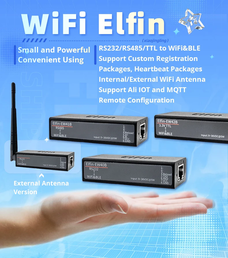 Elfin-EW4XB RS232/485/TTL para Wi-Fi e BLE Servidor Serial Suporte STA/AP/AP + STA Modo de Trabalho Modbus RTU/TCP Gateway Conversion PC
