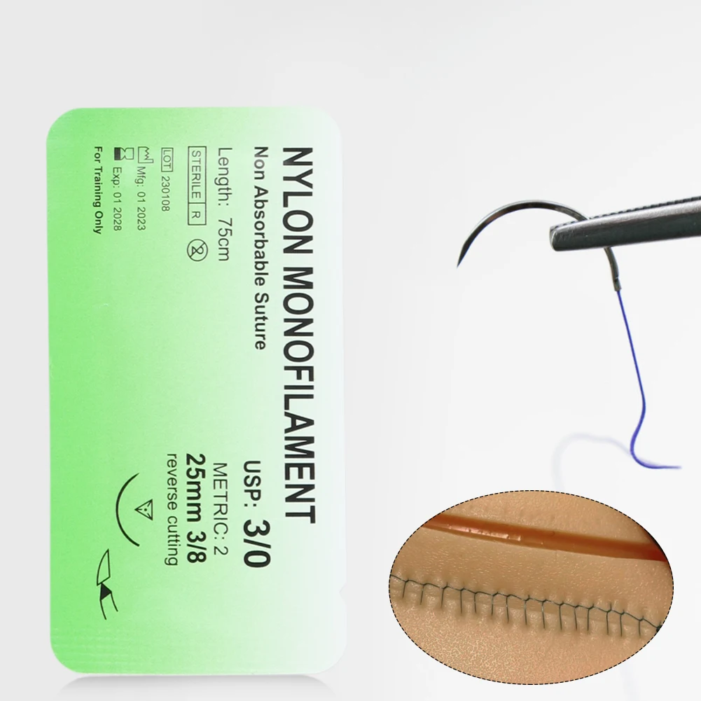 3/0 Medical Surgical Suture with Silicone Suture Practice Mat Nylon Silk Non-injured for Suture Teaching Exercises