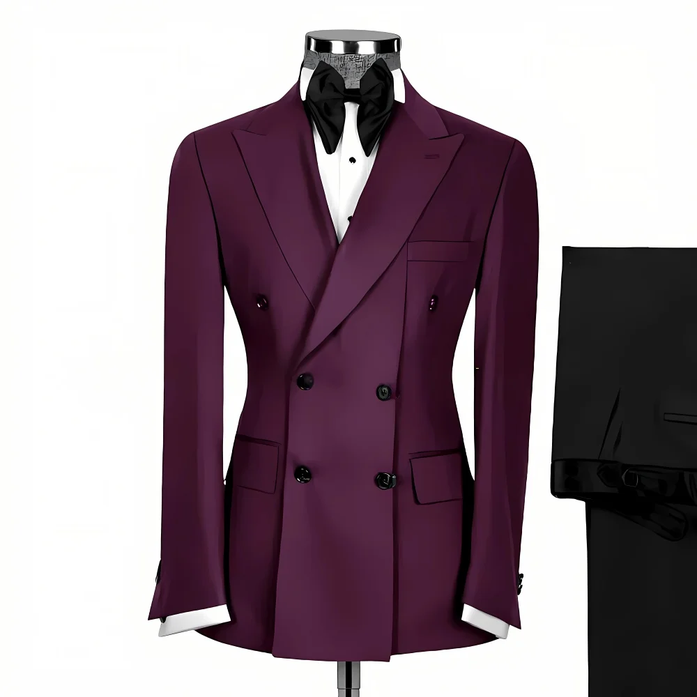 Formal black men's 2-piece suit double breasted jacket pants set, handmade custom-made tuxedo for wedding prom party concerts