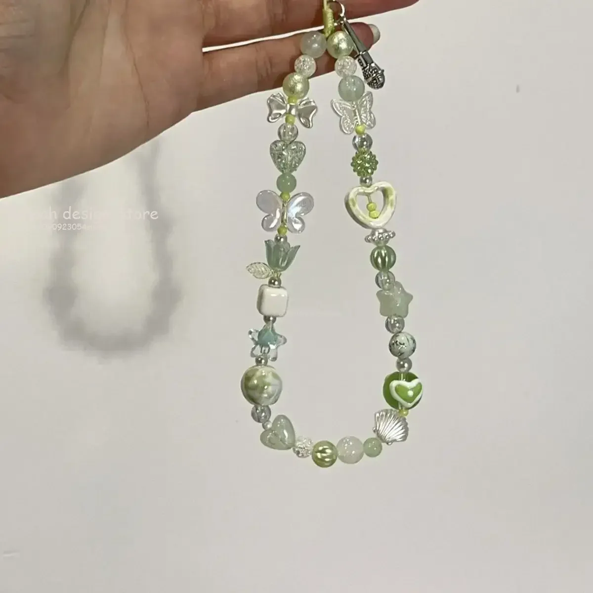 الأخضر زهرة شريط لتعليق الهاتف المحمول الحبل لطيف Kawaii فراشة سحر المفاتيح حالات ل iP 15 Airpods سماعات Ins كوريا الساخن اليدوية #2