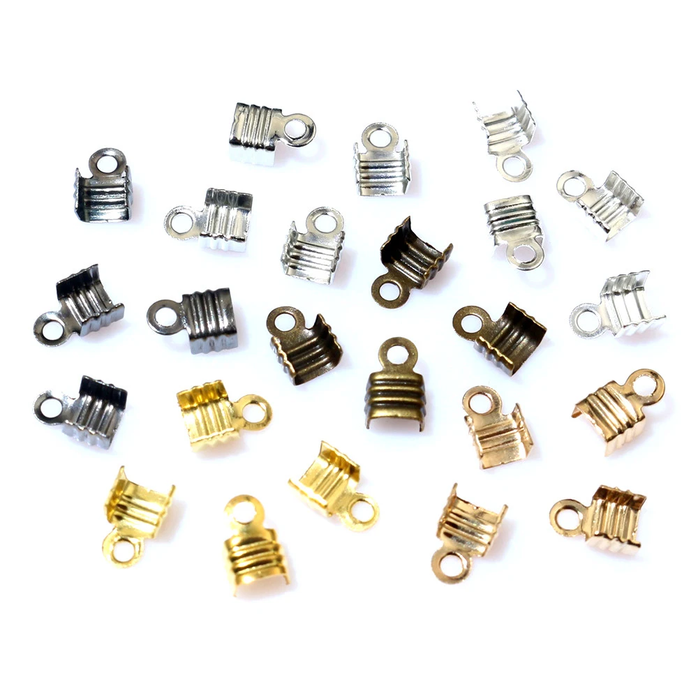 200 Stück Passt 3/4/5mm Schnur Schnüre Enden Tipps Band Leder Seil Falten Crimp Bead Steck verbinder für DIY Schmuck Herstellung Zubehör