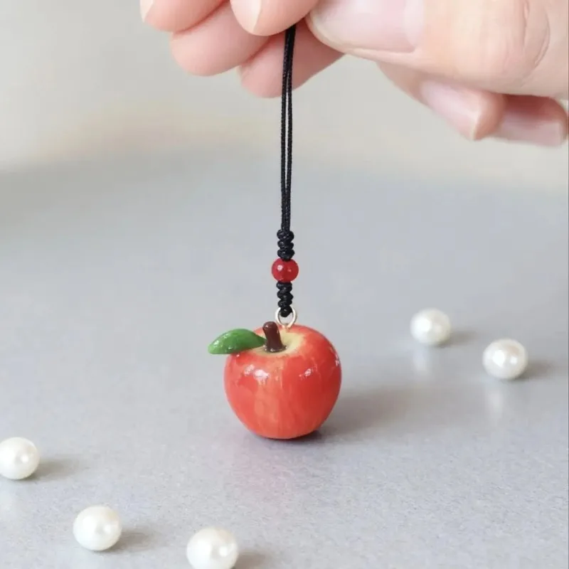 Cute Apple Phone Charm Handmade Fruit Pendant Phone Strap Keychain Bag Charm Aesthetic Kawaii Cellphone Lanyard Gift