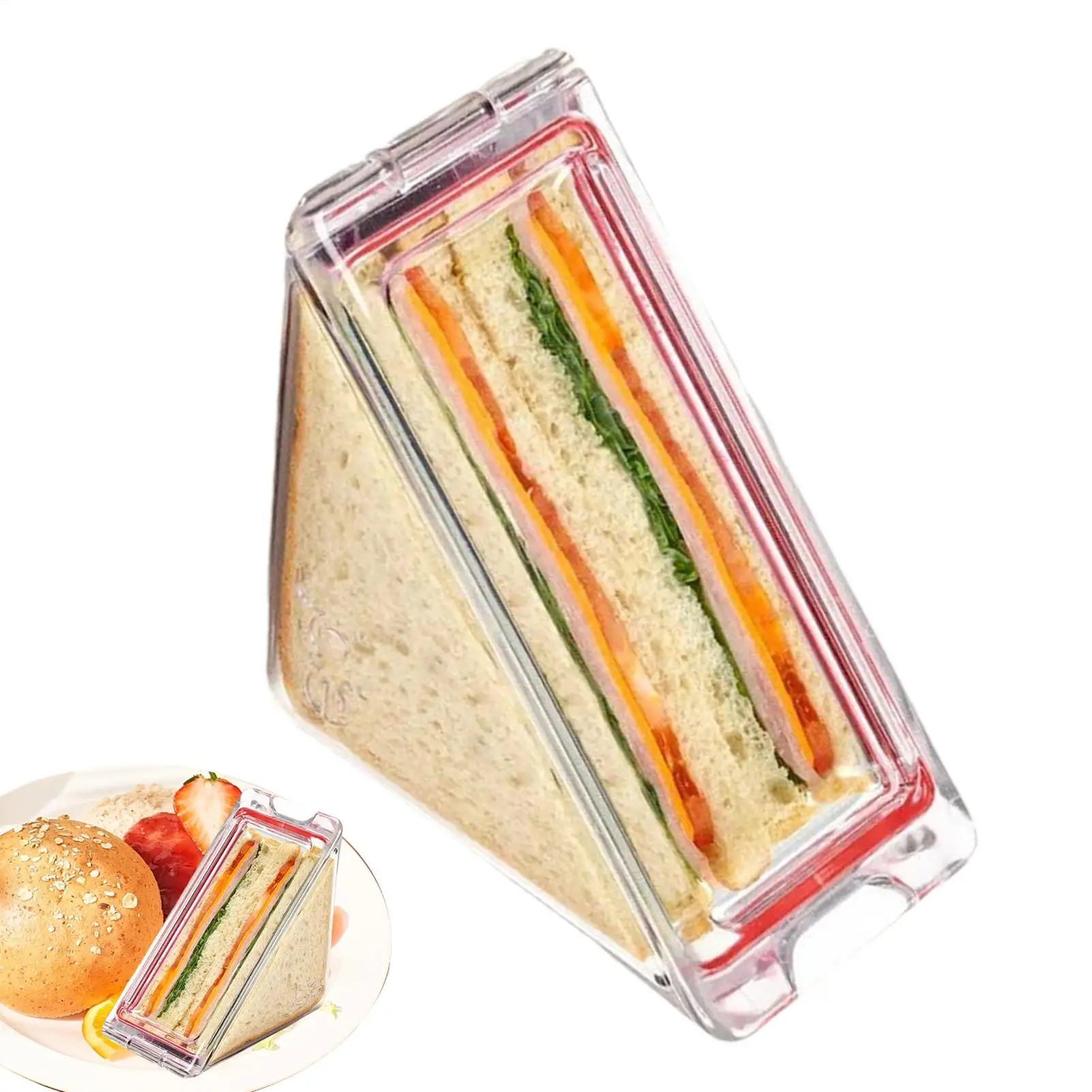 Contenedor triangular para sándwich, caja de cuña reutilizable lavable, soporte para pasteles, contenedor para pastel de queso, caja de cuña transparente para alimentos a prueba de fugas