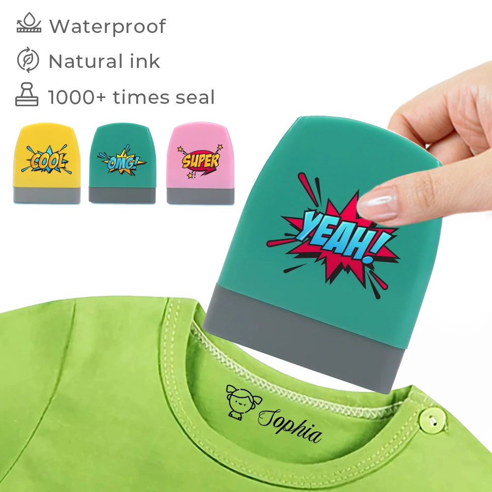 Cartoon YEAH,COOL,OMG,SUPER Custom Name Stamp For Clothing Personalise For Baby Student Clothes Waterproof Kawai Name Sticker