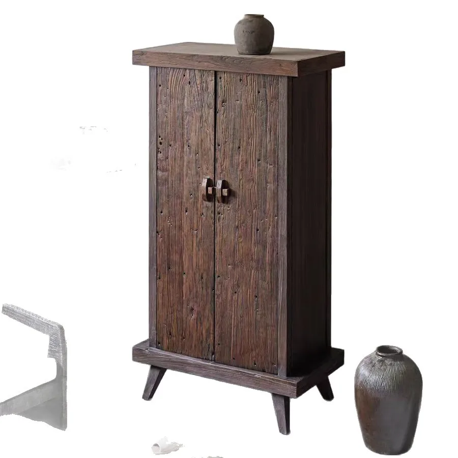 

Old elm wardrobe bedroom living room simple clothes storage cabinet double door floor-to-ceiling