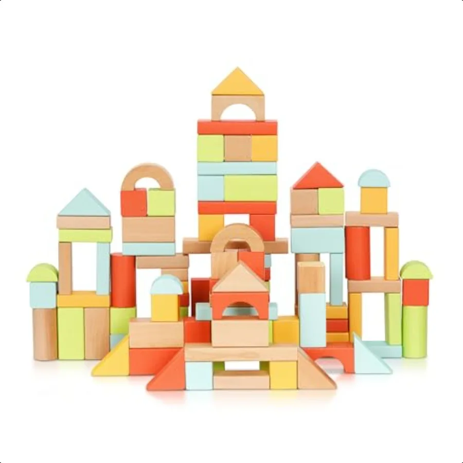 100 stks Bouwstenen voor Peuters 13 Houten Blokken voor met Opslag Emmer en Vorm Sorter Deksel Montori Speelgoed voor 1 2 3 Jaar O