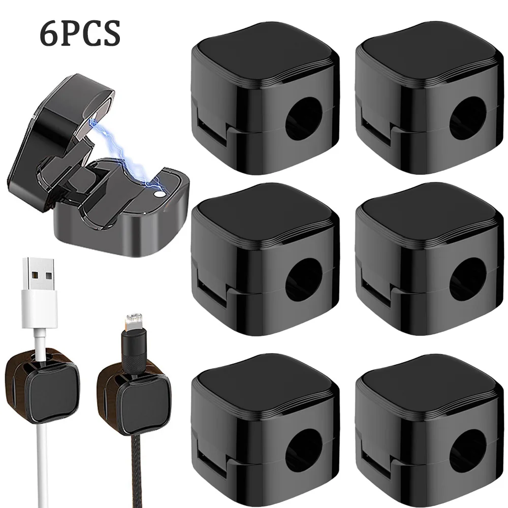 6PCS Magnetic Cable Clips Cable Smooth Adjustable Cord Holder Cable Management Wire Keeper Cable Organizer for Home Office Desk