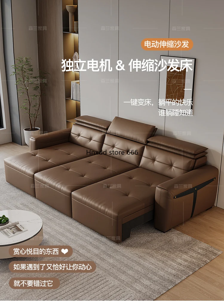 Italian Two-Purpose Sofa Retractable Flat Sleeping First Layer Cowhide Smart Electric Function Leather Sofa Bed