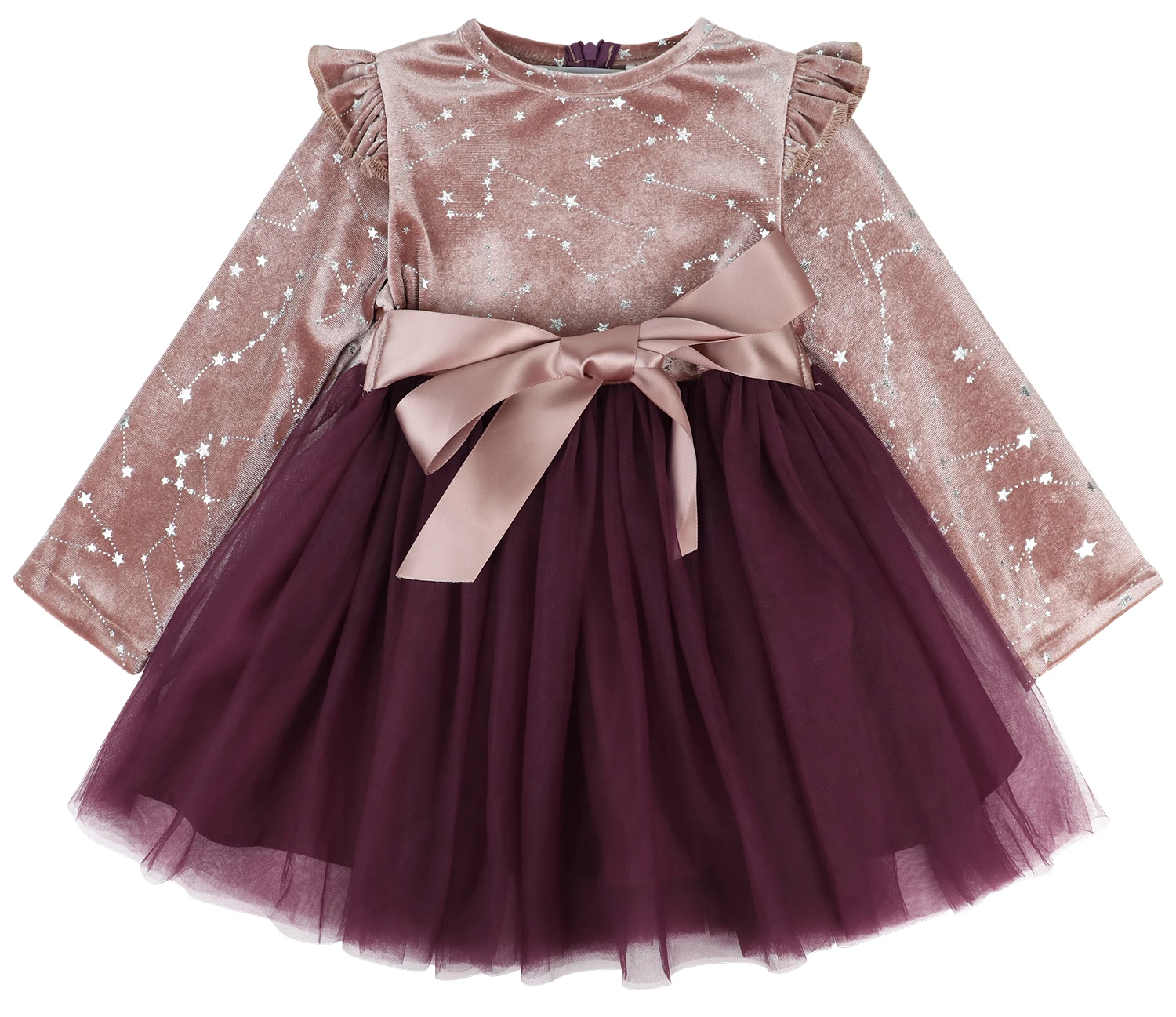 Toddler Little Girls Polka Dot Star Dresses Long Sleeves Ruffle Tulle Princess Fluffy Stars Dress 2-12 years