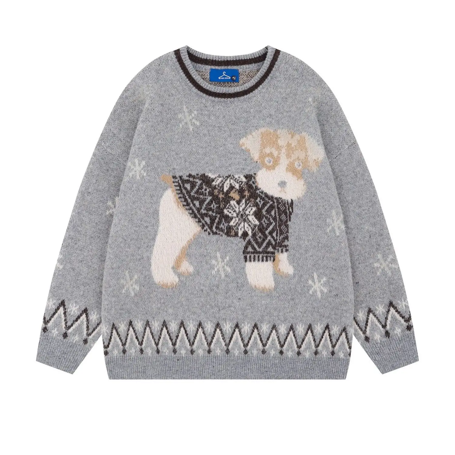 

Винтажный жаккардовый свитер с милым принтом щенка, женский, 2025, свободный крой, в стиле кэжуал, парный вязаный топ, женский пуловер