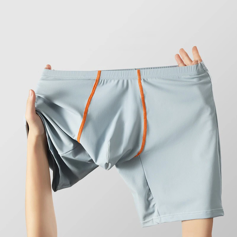 

Men's Extra Long Underwear Ice Silk Sexy Boxer Briefs Mid-Waist U-Convex Quick Drying Underpanties