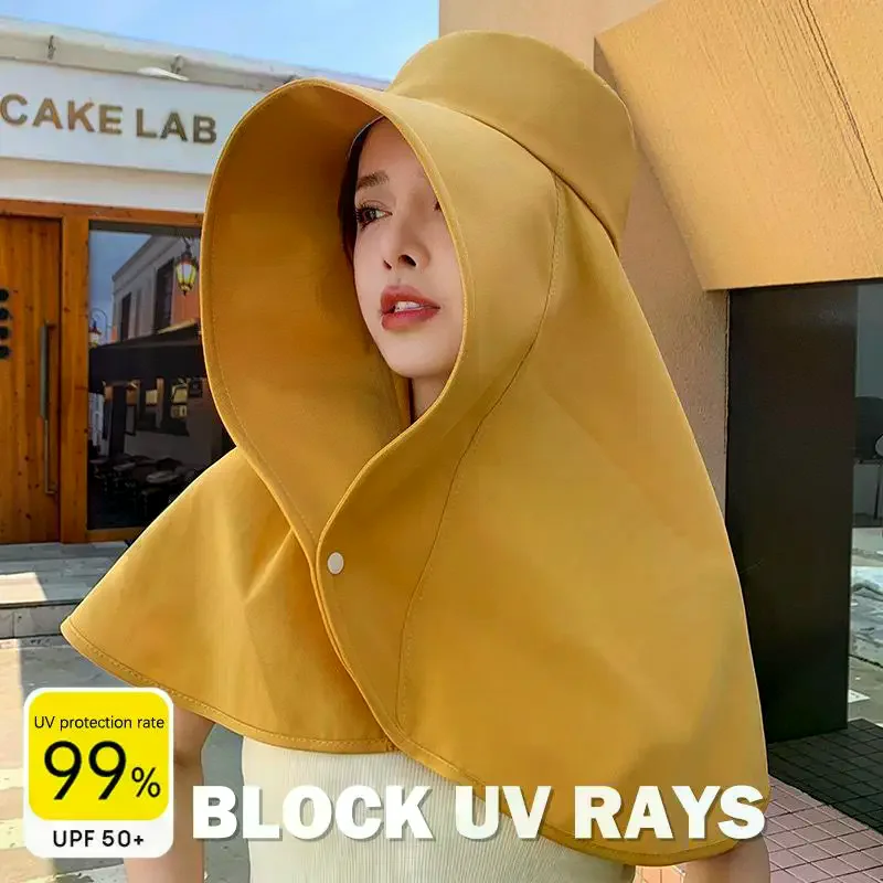 Wide Brim UV Sun Hat UPF 50+ Full Face Neck Protection with Removable Shawl for Women Gardening Travel Beach Camping