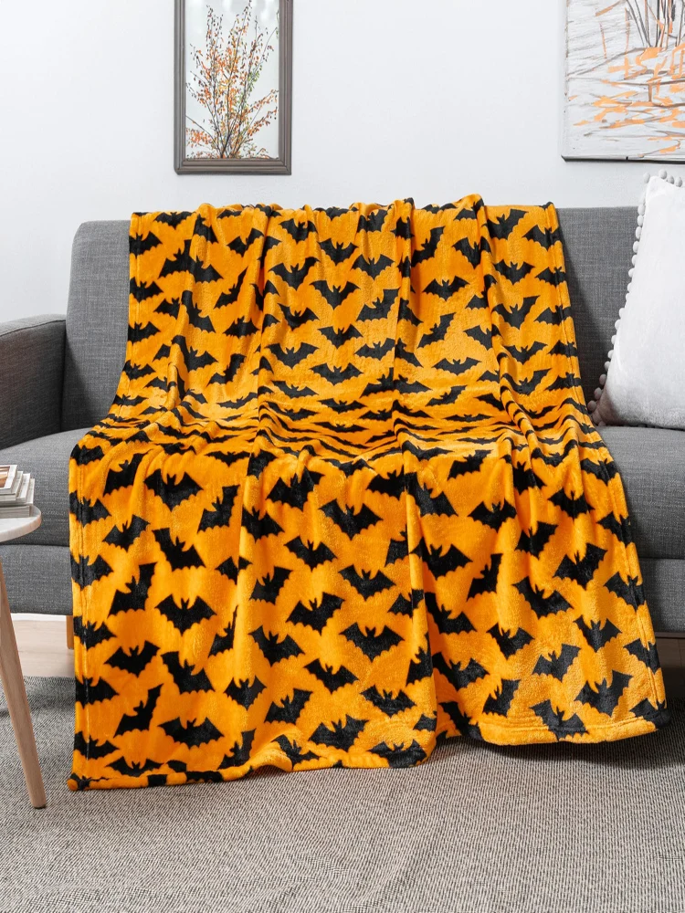 Halloween New Sofa Cover Carpet Bat Autumn Halloween Woolen Blanket Super Soft and Comfortable Plush Smooth Lightweight and Dura