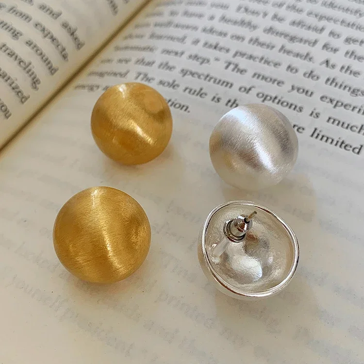 Fashion Metal Brushed Frosted Semicircle Stud Earrings for Women Vintage Gold Color Round Ball Temperament Earrings Jewelry Gift