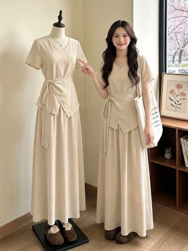 

plus Size Women's Fashion Set Summer 2026 Slimming Waist Commute Style Two Piece Long Skirt Suit Elegant Casual Leisure