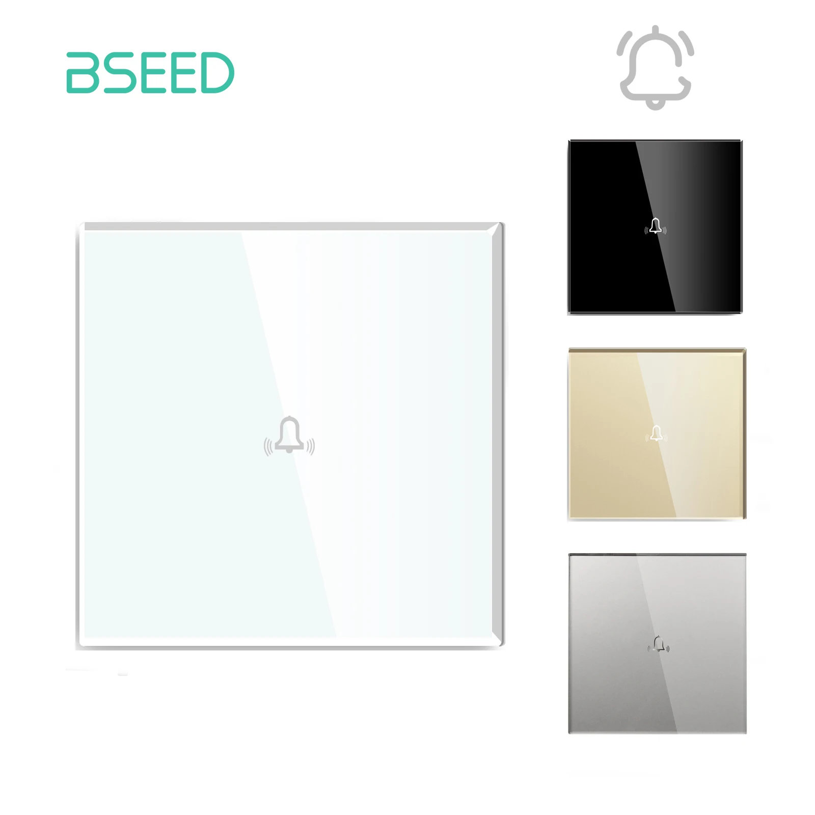 BSEED Touch Screen Doorbell Switch LED Backlight Indicator Wall Switches Glass Panel Door Bell Switch 86*86mm Home Inprovement