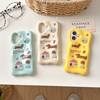 Irregular Cartoon Stereoscopic Dachshund Dog Stickers Shockproof Protective Phone Cover Case for iPhone 16 15 14 13 Pro Max