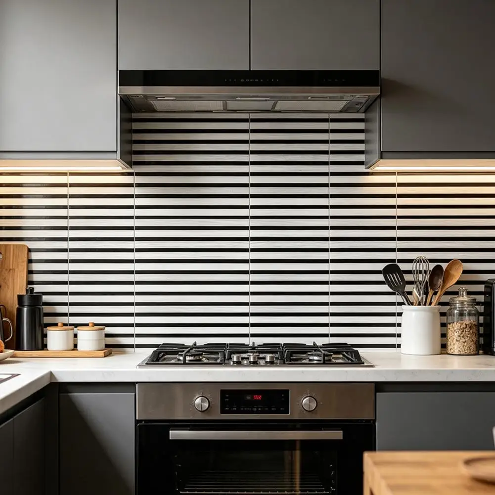 2 Pcs Peel And Stick Backsplash Tile Wood Grating Stripe Self-Adhesive Wallpaper Faux Wood Look Waterproof Wall Tile Sticker