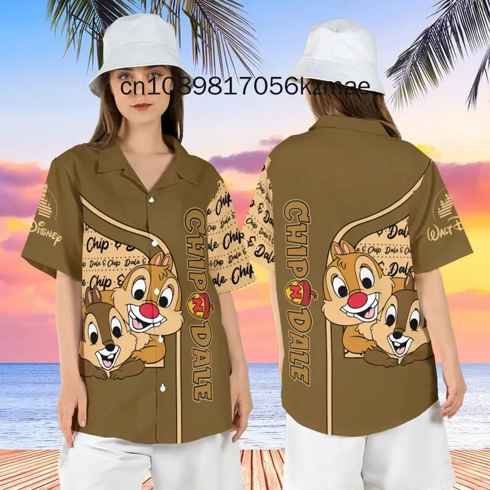 Camisa havaiana, manga curta, respirável, moda chip n dale, masculina e feminina disney natalícia, nova, 2024