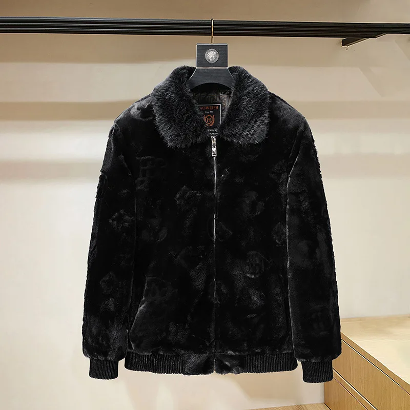 New Fashion Men Fur Collar Fluffy Leather Coats Fur Integrated Jackets Man Fleece Warm Casual Coats Male Slim Winter Jackets 5XL