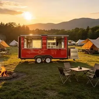 High Quality Custom Red Double Window Tandem Axle Food Trailer Mobile Snack Catering Cart for Street Vendor Outdoor Business