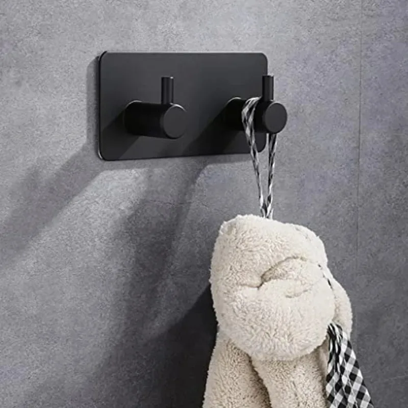 Stainless Steel Stick-on Door Hooks Wall Hanger No Drill Stick-on Rack for Bathroom Bedroom 4/5/6 Hooks Type with Holes New