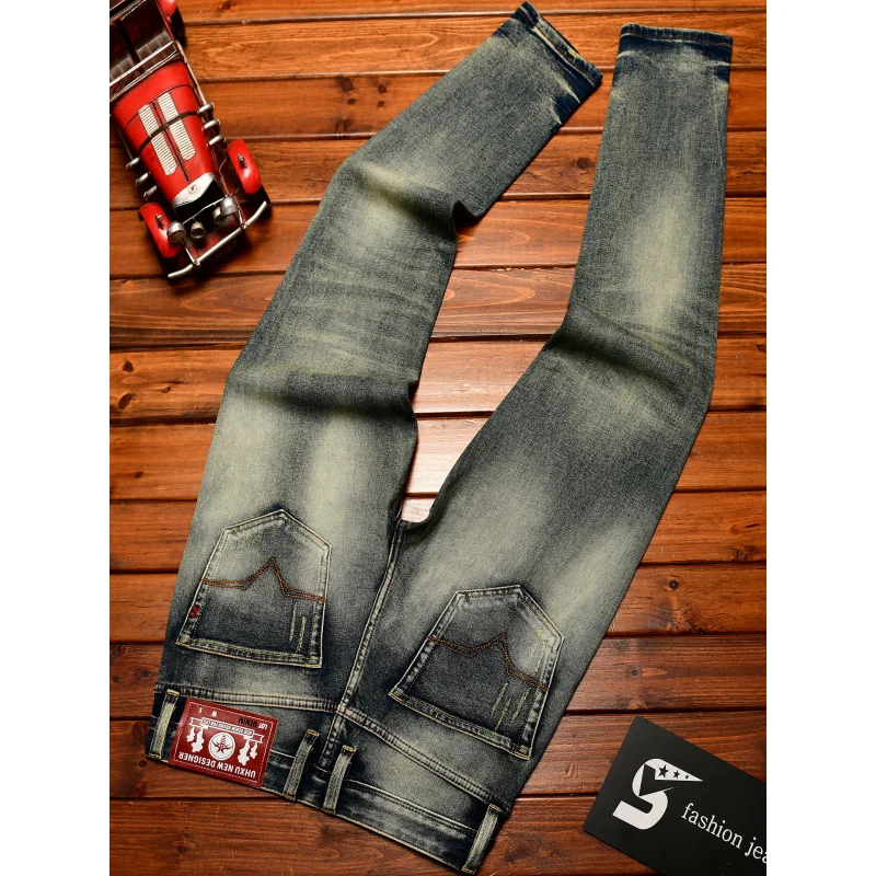 Trendy Korean style jeans for men, 2025 autumn new men's clothing, denim, nostalgic retro slim fit, small leg pants