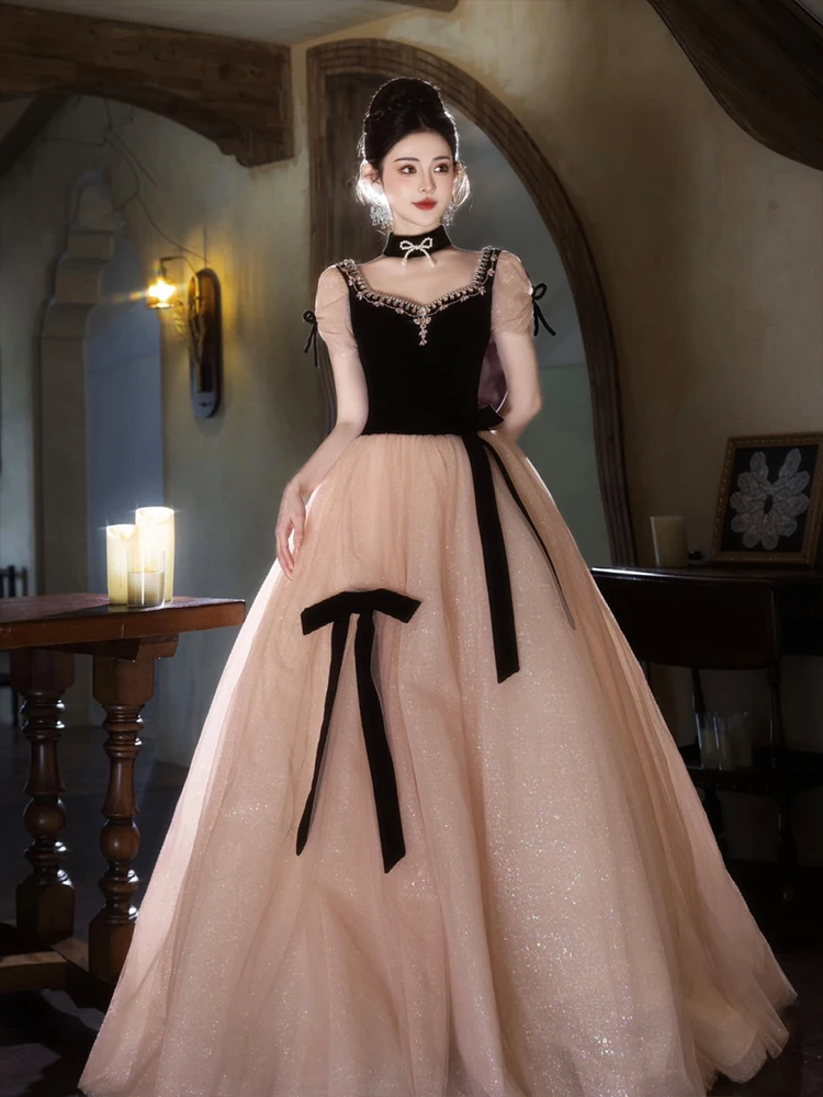 

Bridal Gown Wedding Dr Engagement Par Long Skirt Korean Sle Polyester Fabric ort Sve Princ Cut Diamond Decor