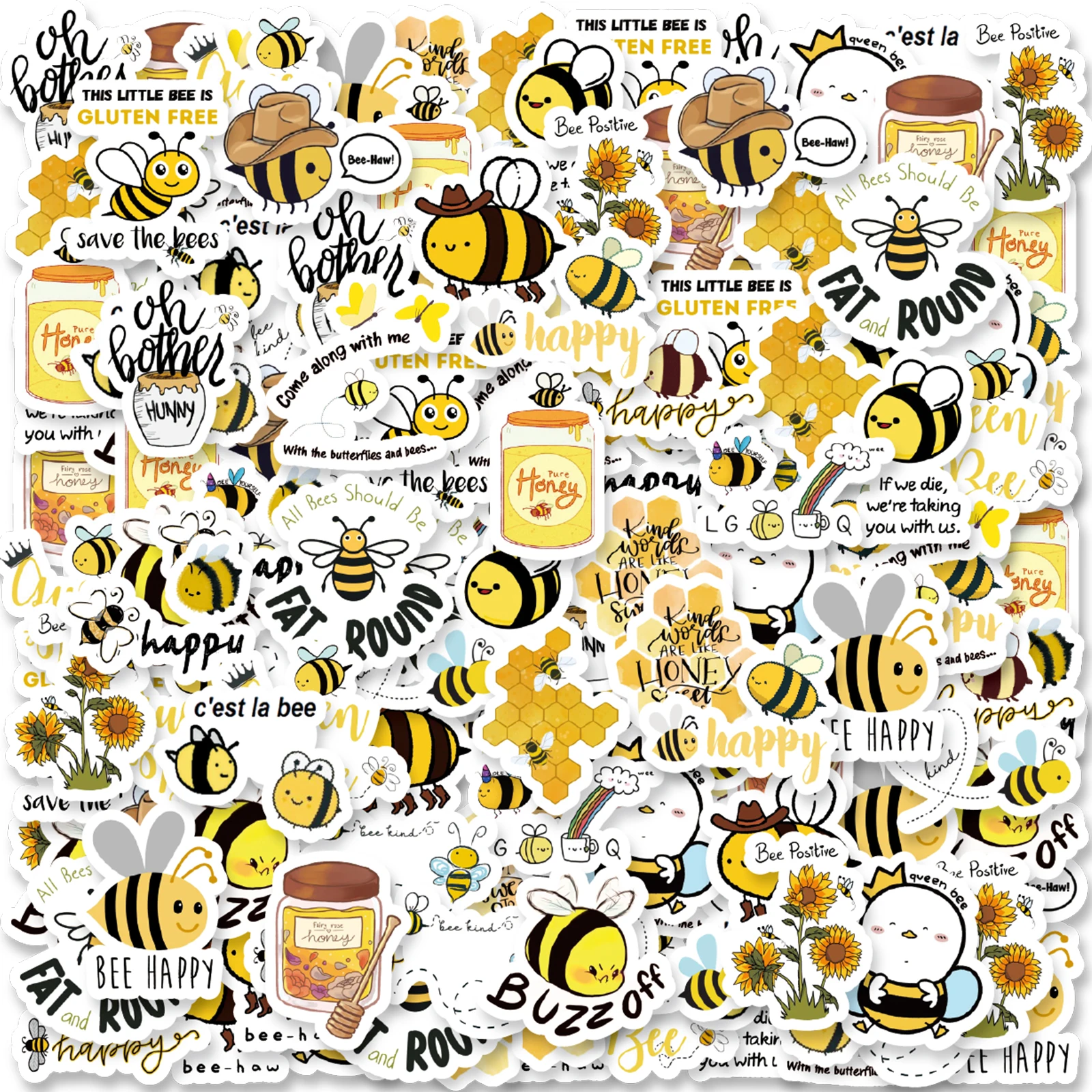 46pcs Cute Little Bee Cartoon Graffiti Stickers Decorated Notebook Water Cup Guitar Suitcase Classic Toy Scrapbook DIY Decals