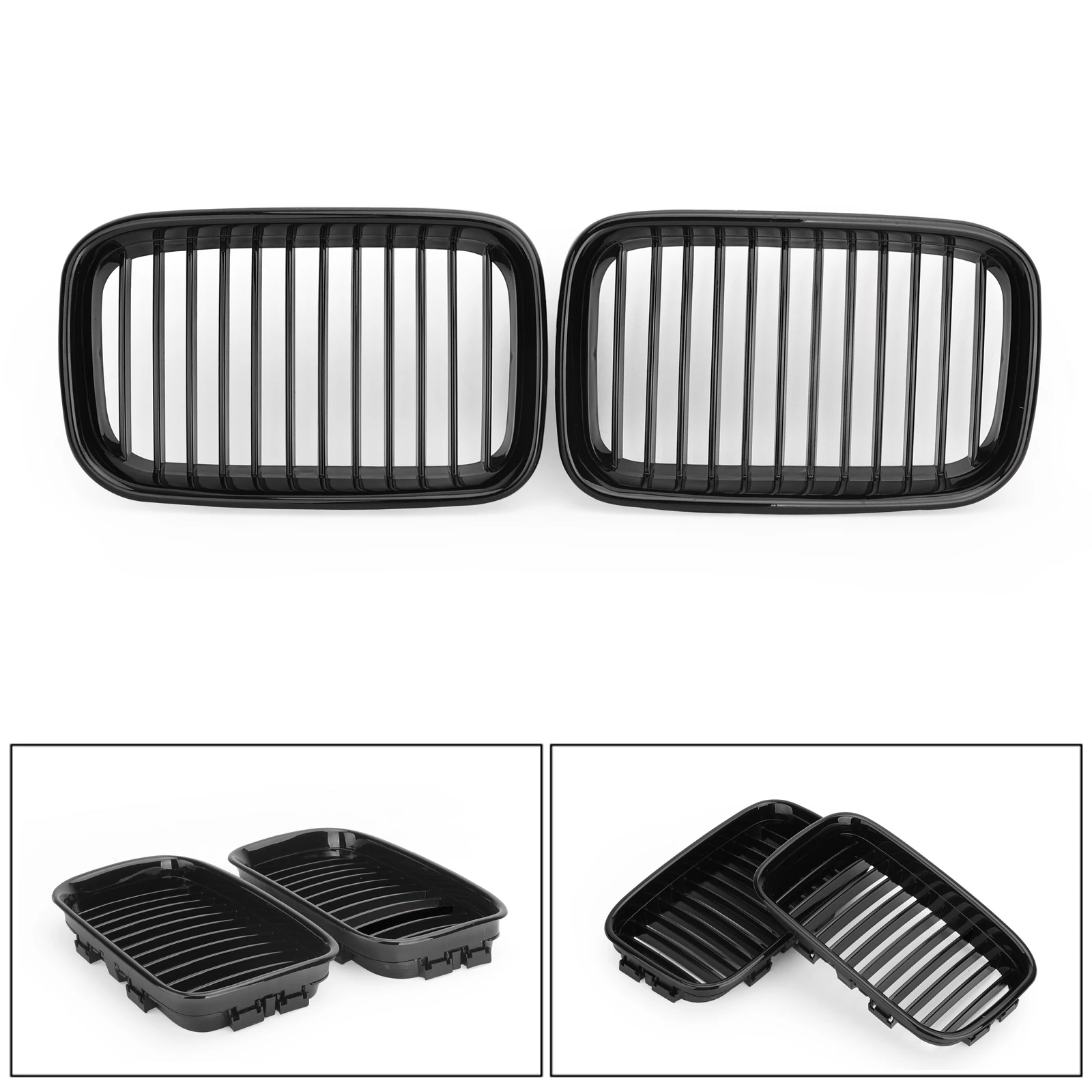 Pair Glossy Black Kidney Sport Hood Grill Grille For 1992-1996 BMW E36 318i 325i