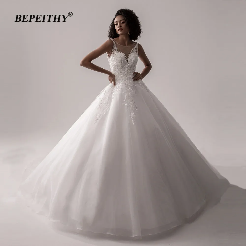 BEPEITHY Customized A-Line Robe De Mariee Wedding Dress For Women 2023 Court Train Low Back Lace Women Bridal Bouquet Gown