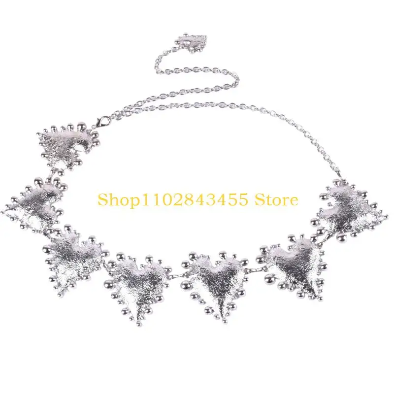 49MC Statement Heart Waist Chain Belt Adjustable Hook Closure Metal Waist Accessory for Shaped Dresses and Evening Looks