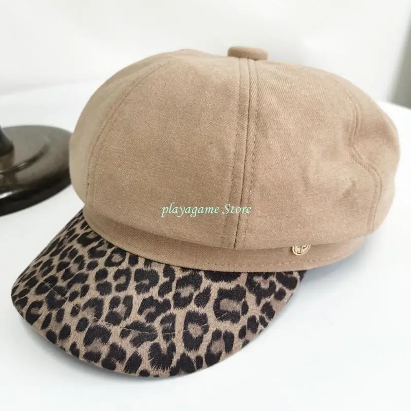 

Y88A модный леопардовый берет в стиле ретро, ​​восьмиугольная шляпа, женская фуражка, шляпа художника, универсальная для сбора
