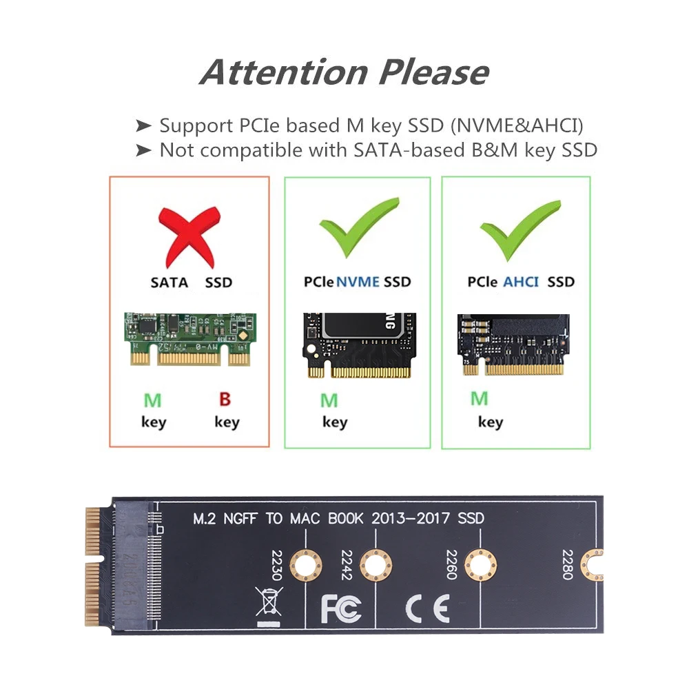 M.2 NVME SSD Convert Adapter Card for MacBook Air Pro Retina 2013-2017 NVME/AHCI SSD For A1465 A1466 A1398 A1502 Upgraded Kit