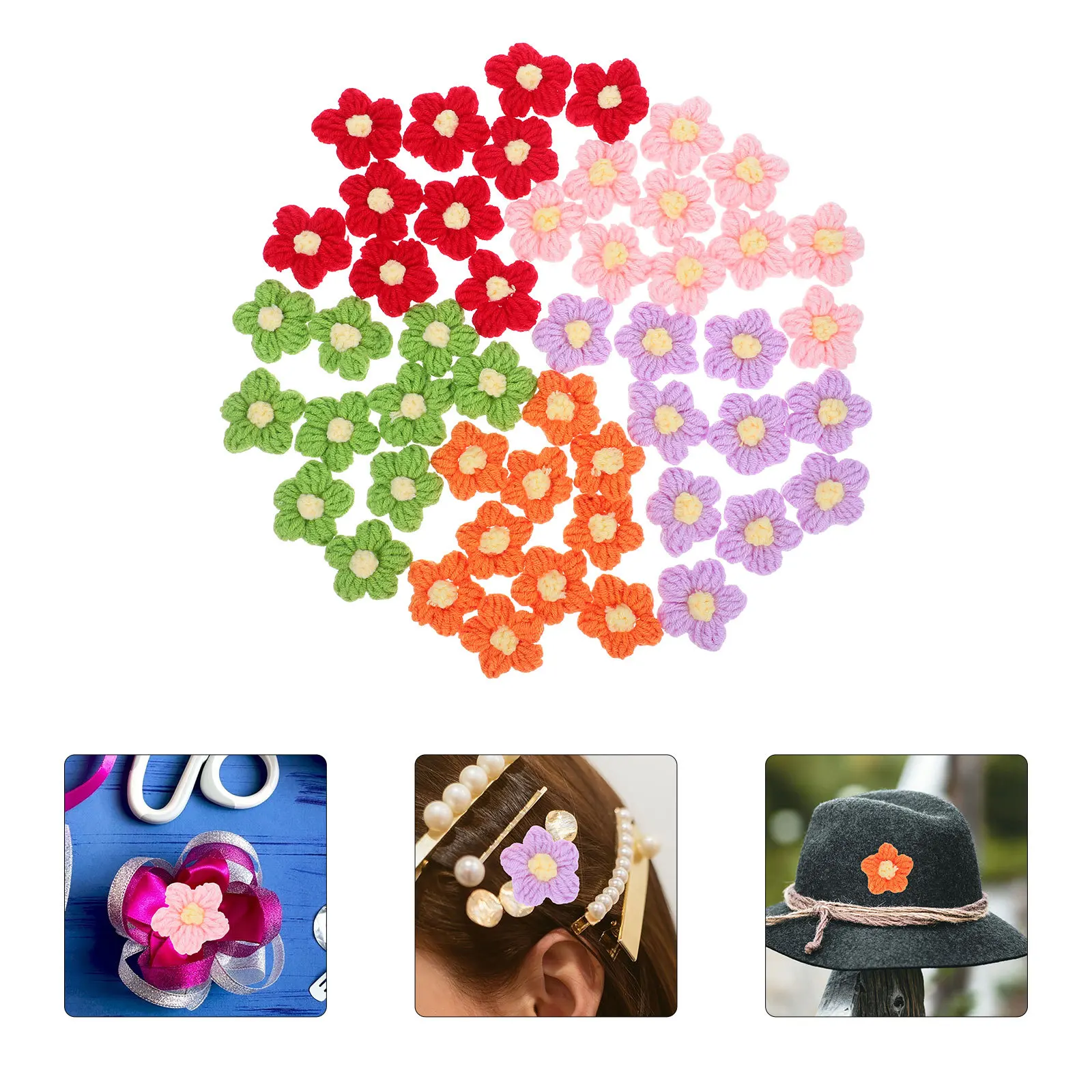 

50Pcs Handcrafted Crochet Flowers Puff Stitch Yarn Flowers for DIY Clothing Accessories Craft Embellishments Handmade Crochet