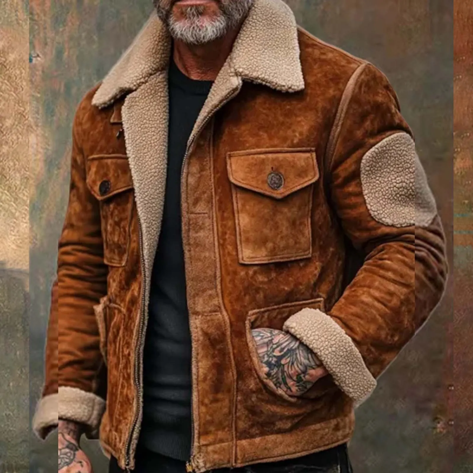 High-quality Lamb Hair Thickened Warm Jacket Large Size Zipper Lapel Fleece Jacket Vintage Motorcycle Coat Gentleman Clothing