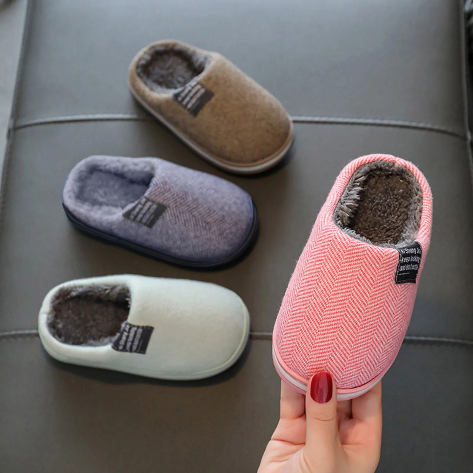 Kids Warm Slippers Shoes Fashion Flat Home Cotton Slippers For Girl Boy Classic Comfortable Soft Bottom Indoor Non-slip Slippers